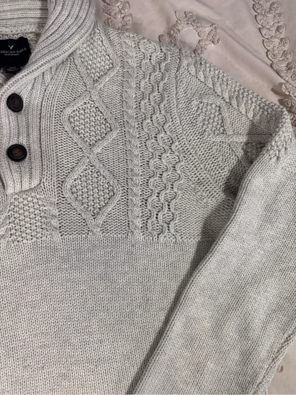 American Eagle Outfitters Cream Cable-Knit Turtleneck Sweater
